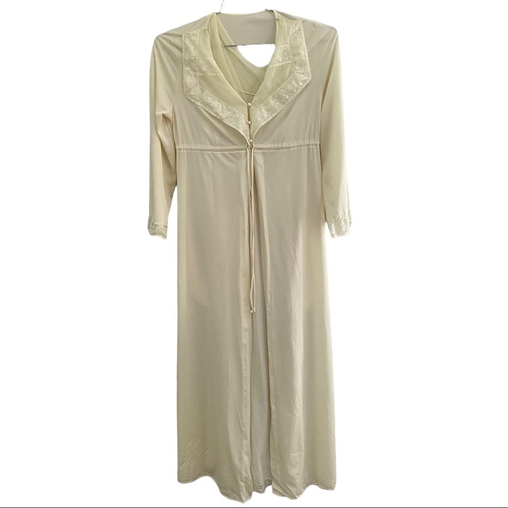 Vintage Shadowline Peignoir Set In Buttercream Yellow Size Small